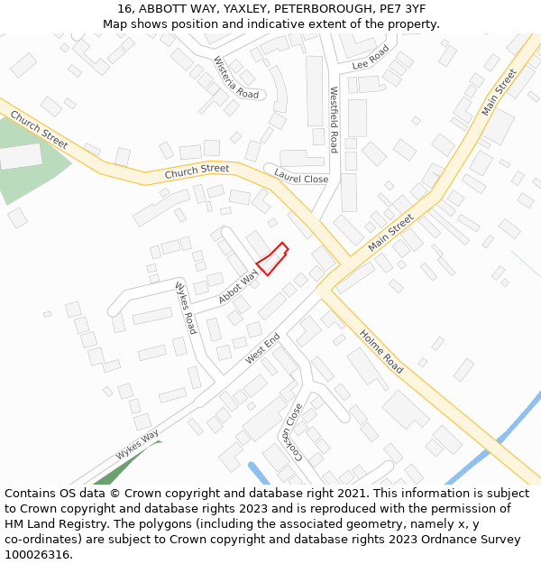 16, ABBOTT WAY, YAXLEY, PETERBOROUGH, PE7 3YF: Location map and indicative extent of plot