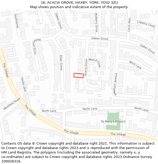 16, ACACIA GROVE, HAXBY, YORK, YO32 3ZU: Location map and indicative extent of plot