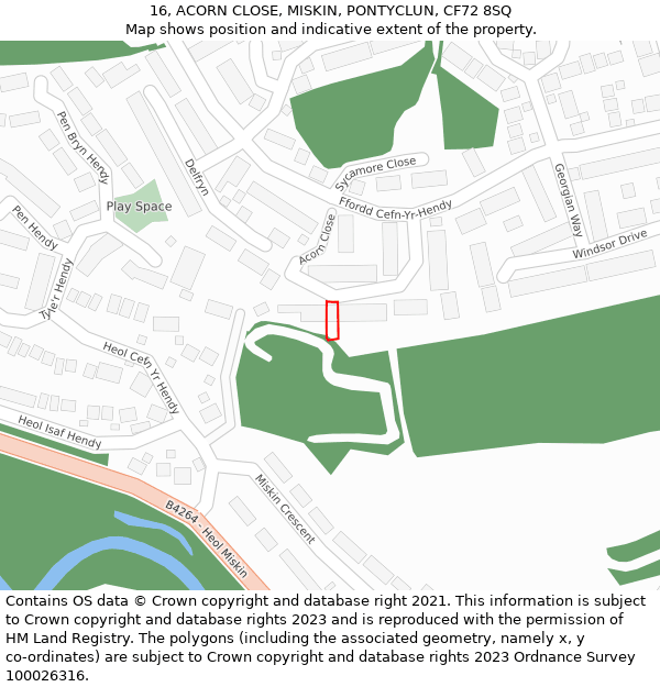 16, ACORN CLOSE, MISKIN, PONTYCLUN, CF72 8SQ: Location map and indicative extent of plot