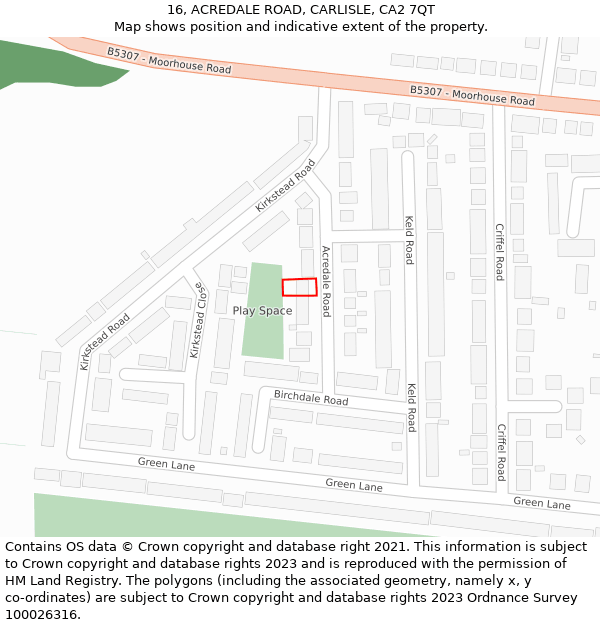 16, ACREDALE ROAD, CARLISLE, CA2 7QT: Location map and indicative extent of plot
