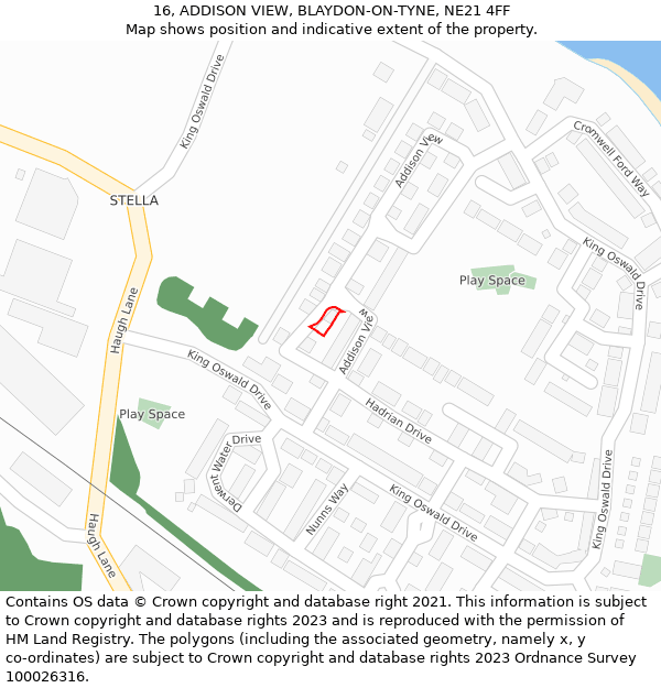 16, ADDISON VIEW, BLAYDON-ON-TYNE, NE21 4FF: Location map and indicative extent of plot