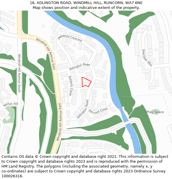 16, ADLINGTON ROAD, WINDMILL HILL, RUNCORN, WA7 6NE: Location map and indicative extent of plot