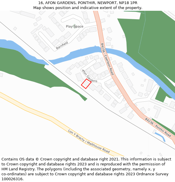 16, AFON GARDENS, PONTHIR, NEWPORT, NP18 1PR: Location map and indicative extent of plot