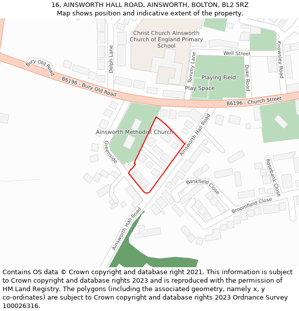 16, AINSWORTH HALL ROAD, AINSWORTH, BOLTON, BL2 5RZ: Location map and indicative extent of plot