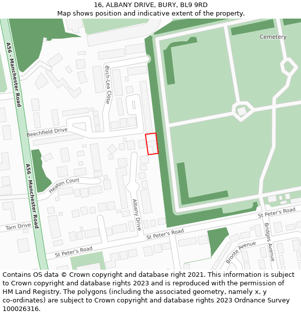 16, ALBANY DRIVE, BURY, BL9 9RD: Location map and indicative extent of plot