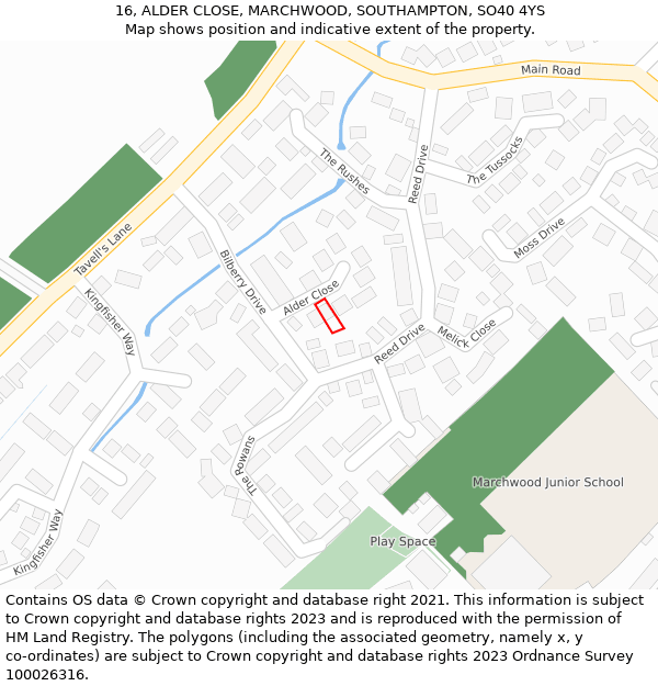 16, ALDER CLOSE, MARCHWOOD, SOUTHAMPTON, SO40 4YS: Location map and indicative extent of plot