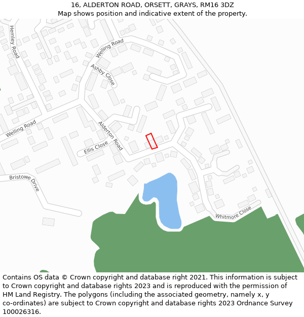 16, ALDERTON ROAD, ORSETT, GRAYS, RM16 3DZ: Location map and indicative extent of plot