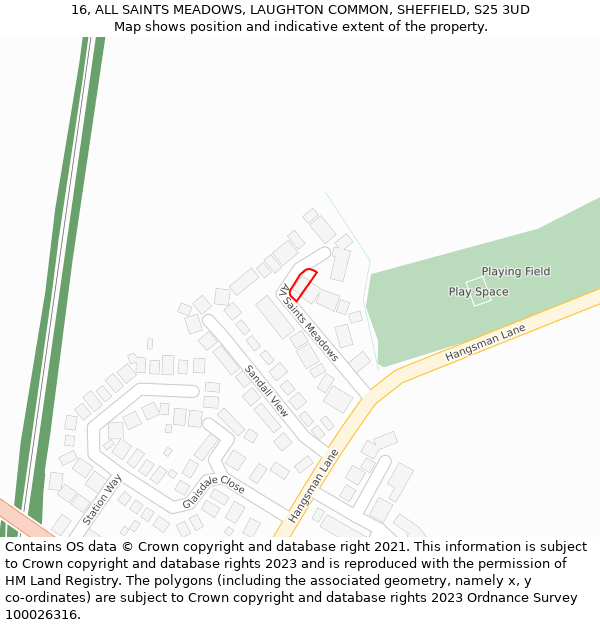 16, ALL SAINTS MEADOWS, LAUGHTON COMMON, SHEFFIELD, S25 3UD: Location map and indicative extent of plot