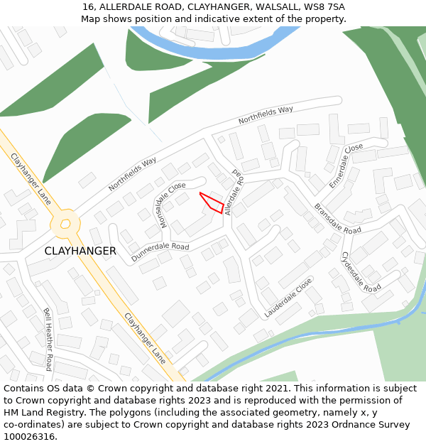 16, ALLERDALE ROAD, CLAYHANGER, WALSALL, WS8 7SA: Location map and indicative extent of plot