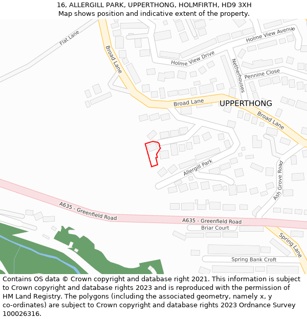 16, ALLERGILL PARK, UPPERTHONG, HOLMFIRTH, HD9 3XH: Location map and indicative extent of plot