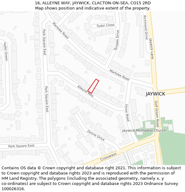 16, ALLEYNE WAY, JAYWICK, CLACTON-ON-SEA, CO15 2RD: Location map and indicative extent of plot