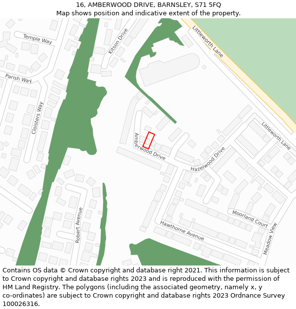 16, AMBERWOOD DRIVE, BARNSLEY, S71 5FQ: Location map and indicative extent of plot