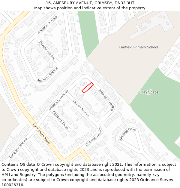 16, AMESBURY AVENUE, GRIMSBY, DN33 3HT: Location map and indicative extent of plot