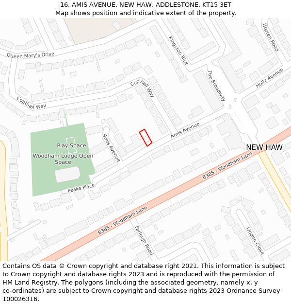 16, AMIS AVENUE, NEW HAW, ADDLESTONE, KT15 3ET: Location map and indicative extent of plot