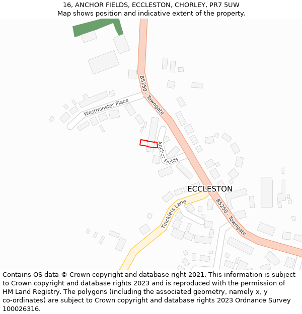 16, ANCHOR FIELDS, ECCLESTON, CHORLEY, PR7 5UW: Location map and indicative extent of plot