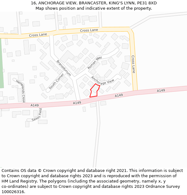 16, ANCHORAGE VIEW, BRANCASTER, KING'S LYNN, PE31 8XD: Location map and indicative extent of plot