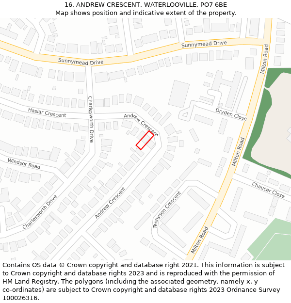 16, ANDREW CRESCENT, WATERLOOVILLE, PO7 6BE: Location map and indicative extent of plot