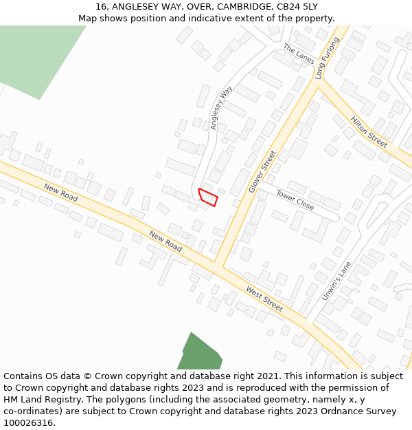 16, ANGLESEY WAY, OVER, CAMBRIDGE, CB24 5LY: Location map and indicative extent of plot