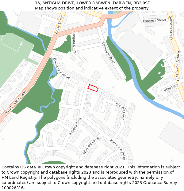 16, ANTIGUA DRIVE, LOWER DARWEN, DARWEN, BB3 0SF: Location map and indicative extent of plot