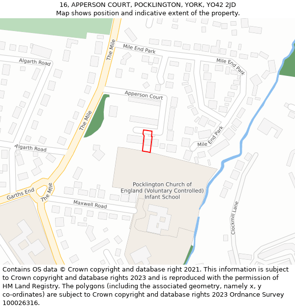 16, APPERSON COURT, POCKLINGTON, YORK, YO42 2JD: Location map and indicative extent of plot