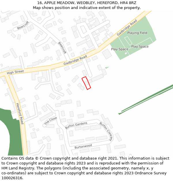 16, APPLE MEADOW, WEOBLEY, HEREFORD, HR4 8RZ: Location map and indicative extent of plot