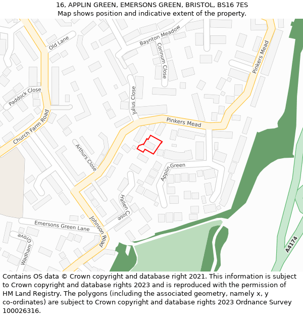 16, APPLIN GREEN, EMERSONS GREEN, BRISTOL, BS16 7ES: Location map and indicative extent of plot