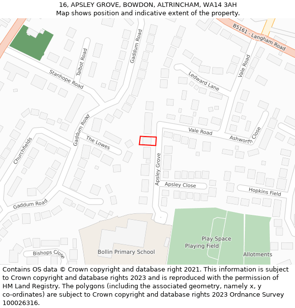 16, APSLEY GROVE, BOWDON, ALTRINCHAM, WA14 3AH: Location map and indicative extent of plot