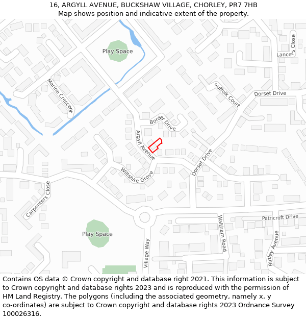 16, ARGYLL AVENUE, BUCKSHAW VILLAGE, CHORLEY, PR7 7HB: Location map and indicative extent of plot