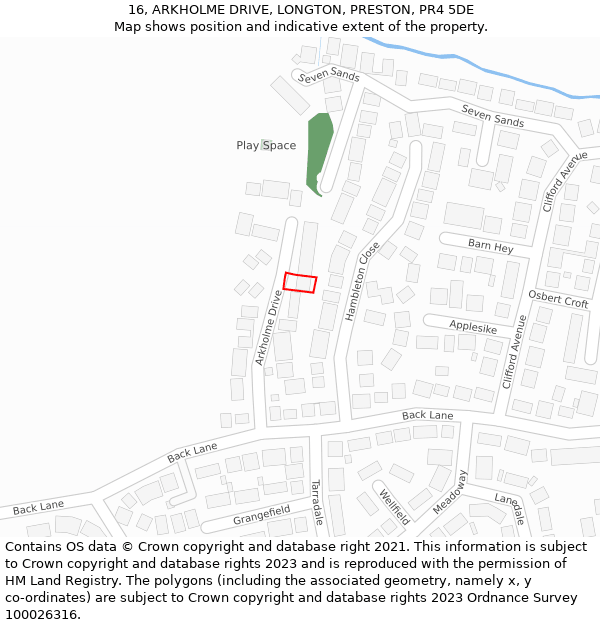 16, ARKHOLME DRIVE, LONGTON, PRESTON, PR4 5DE: Location map and indicative extent of plot