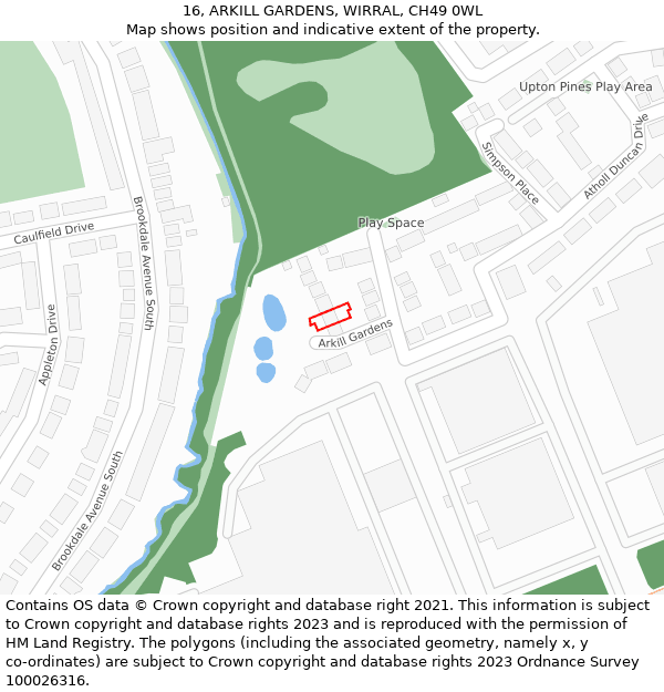 16, ARKILL GARDENS, WIRRAL, CH49 0WL: Location map and indicative extent of plot