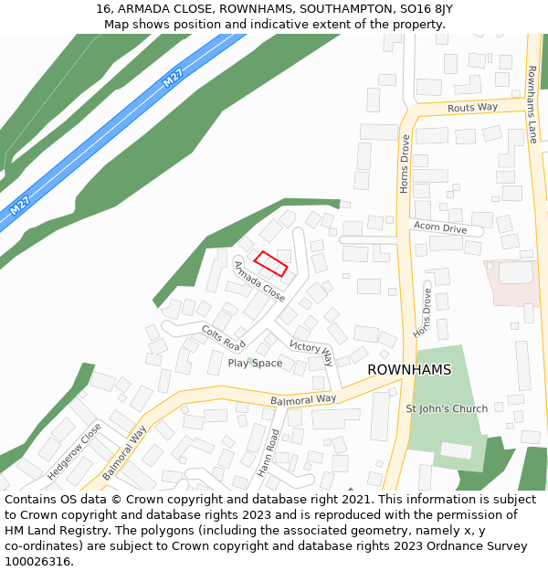 16, ARMADA CLOSE, ROWNHAMS, SOUTHAMPTON, SO16 8JY: Location map and indicative extent of plot