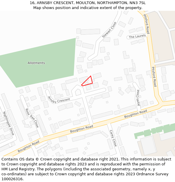 16, ARNSBY CRESCENT, MOULTON, NORTHAMPTON, NN3 7SL: Location map and indicative extent of plot