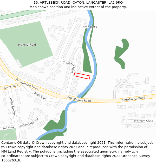 16, ARTLEBECK ROAD, CATON, LANCASTER, LA2 9RQ: Location map and indicative extent of plot