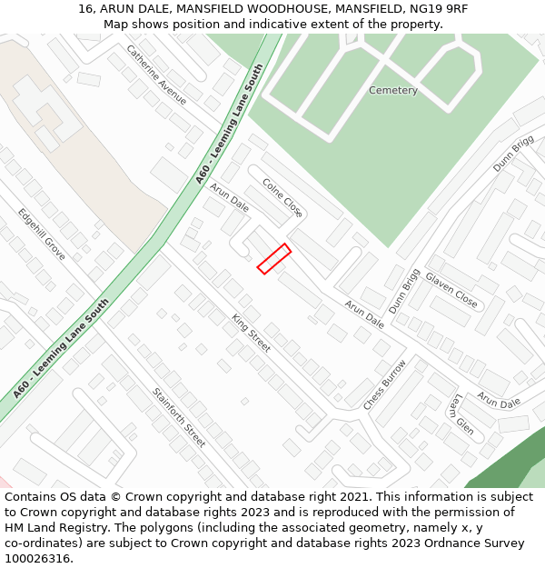 16, ARUN DALE, MANSFIELD WOODHOUSE, MANSFIELD, NG19 9RF: Location map and indicative extent of plot