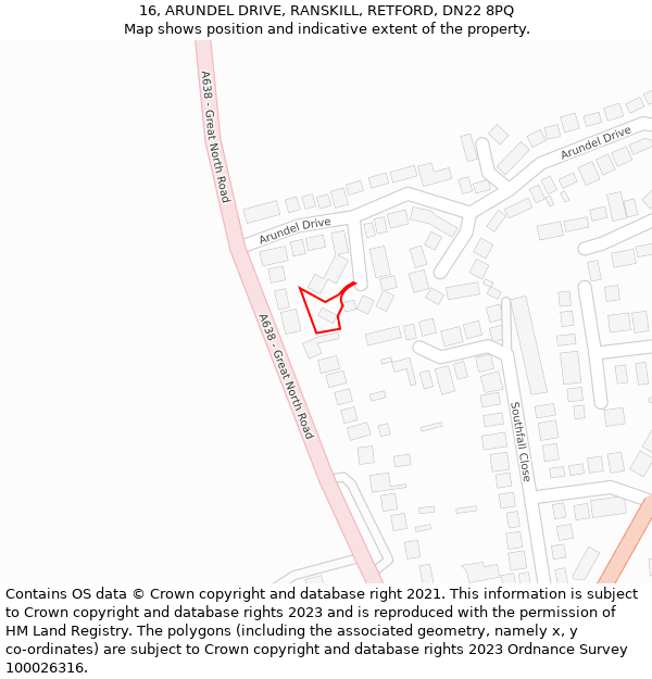 16, ARUNDEL DRIVE, RANSKILL, RETFORD, DN22 8PQ: Location map and indicative extent of plot