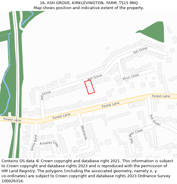 16, ASH GROVE, KIRKLEVINGTON, YARM, TS15 9NQ: Location map and indicative extent of plot