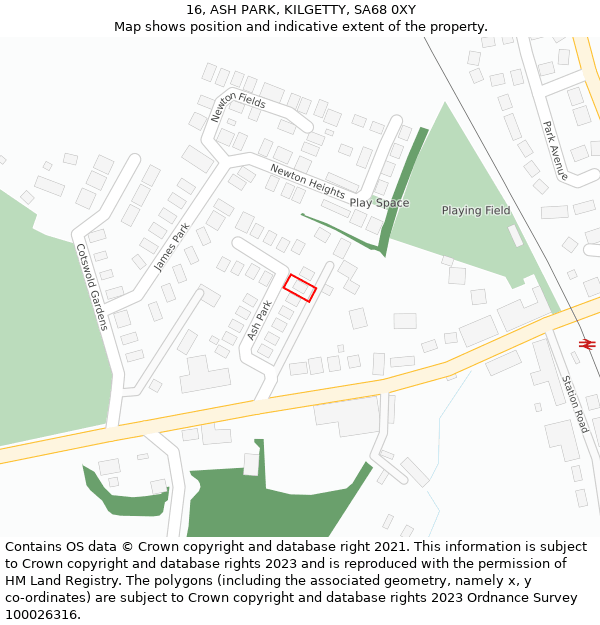 16, ASH PARK, KILGETTY, SA68 0XY: Location map and indicative extent of plot