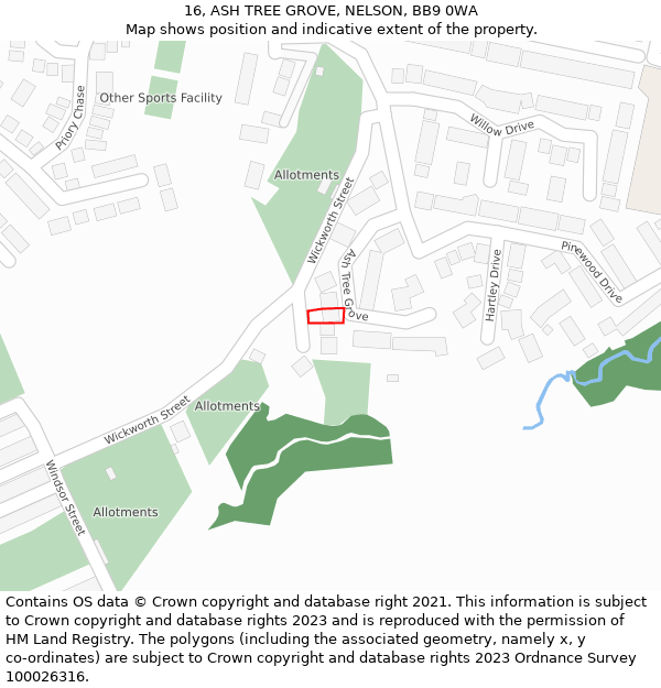 16, ASH TREE GROVE, NELSON, BB9 0WA: Location map and indicative extent of plot