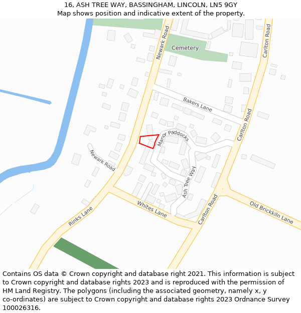 16, ASH TREE WAY, BASSINGHAM, LINCOLN, LN5 9GY: Location map and indicative extent of plot