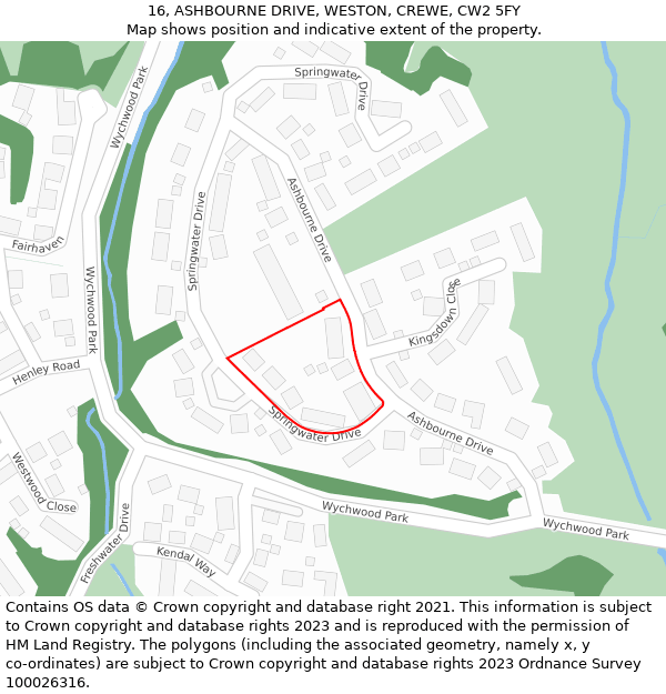 16, ASHBOURNE DRIVE, WESTON, CREWE, CW2 5FY: Location map and indicative extent of plot