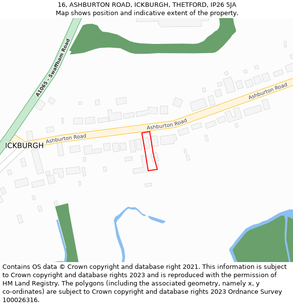 16, ASHBURTON ROAD, ICKBURGH, THETFORD, IP26 5JA: Location map and indicative extent of plot
