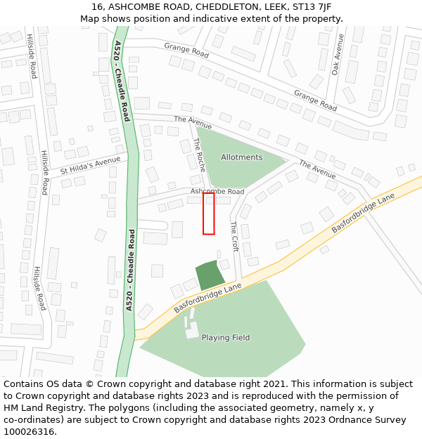 16, ASHCOMBE ROAD, CHEDDLETON, LEEK, ST13 7JF: Location map and indicative extent of plot