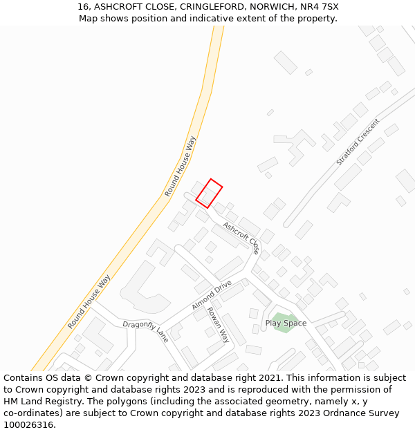 16, ASHCROFT CLOSE, CRINGLEFORD, NORWICH, NR4 7SX: Location map and indicative extent of plot