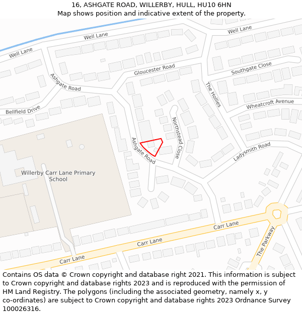 16, ASHGATE ROAD, WILLERBY, HULL, HU10 6HN: Location map and indicative extent of plot