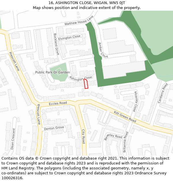 16, ASHINGTON CLOSE, WIGAN, WN5 0JT: Location map and indicative extent of plot