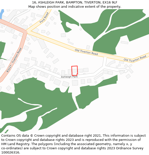 16, ASHLEIGH PARK, BAMPTON, TIVERTON, EX16 9LF: Location map and indicative extent of plot