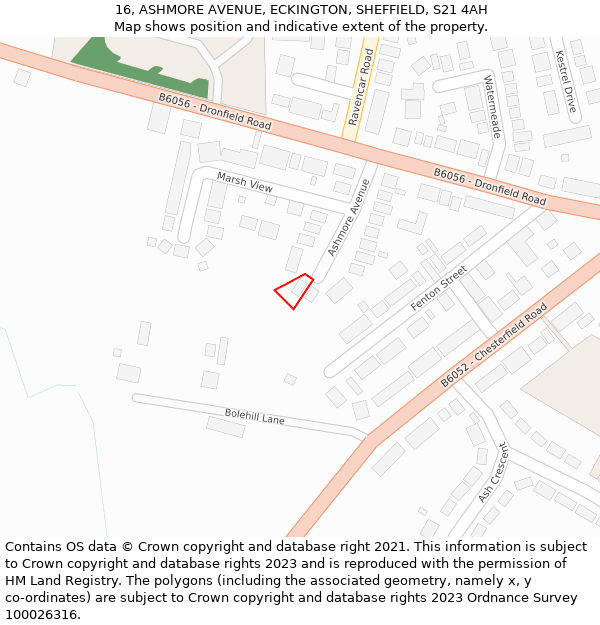 16, ASHMORE AVENUE, ECKINGTON, SHEFFIELD, S21 4AH: Location map and indicative extent of plot