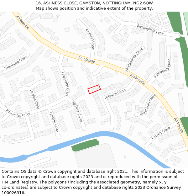 16, ASHNESS CLOSE, GAMSTON, NOTTINGHAM, NG2 6QW: Location map and indicative extent of plot