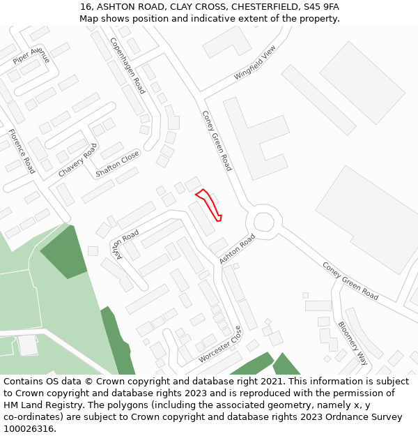 16, ASHTON ROAD, CLAY CROSS, CHESTERFIELD, S45 9FA: Location map and indicative extent of plot