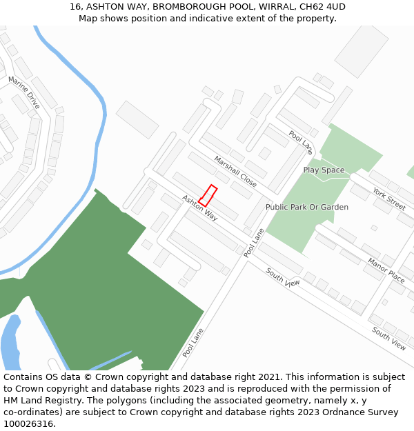 16, ASHTON WAY, BROMBOROUGH POOL, WIRRAL, CH62 4UD: Location map and indicative extent of plot